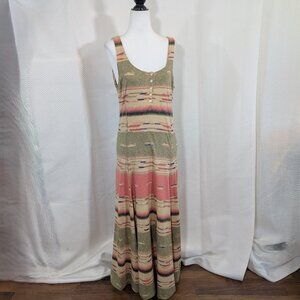 Lauren Ralph Lauren Southwestern Aztec Striped Cotton Maxi Dress Small S Boho